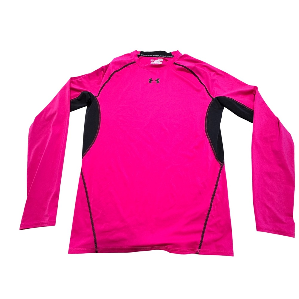 Under Armour HeatGear Compression Long Sleeve Shirt Women XL Pink Stretch Gym